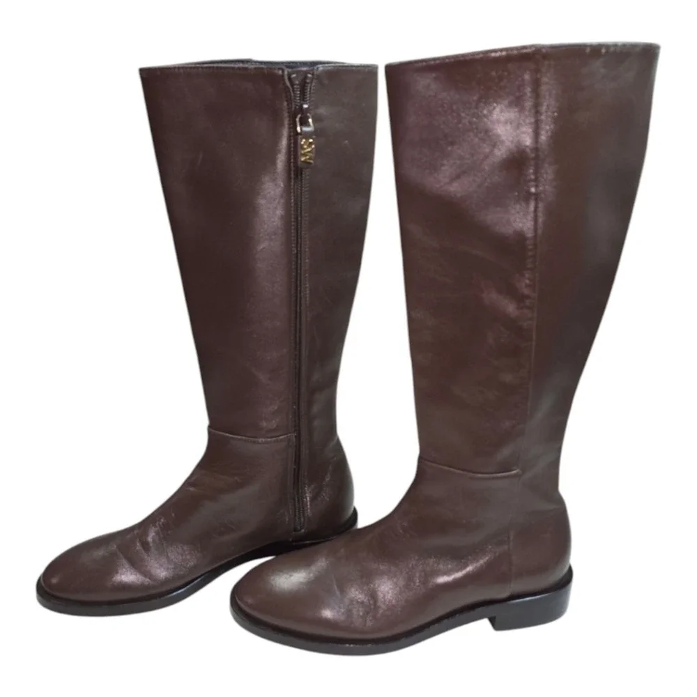 Stuart Weitzman Keelan Zip LEATHER Boot Style Color Walnut brown Sz 5.5‎ new